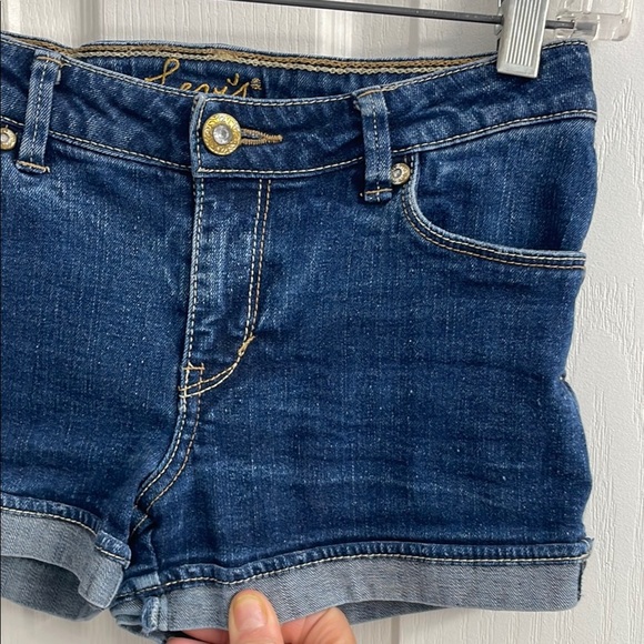 Girls Levi's Jean Shorts Distressed Gem Buttons Adjustable Waist Size 12 - Picture 2 of 15